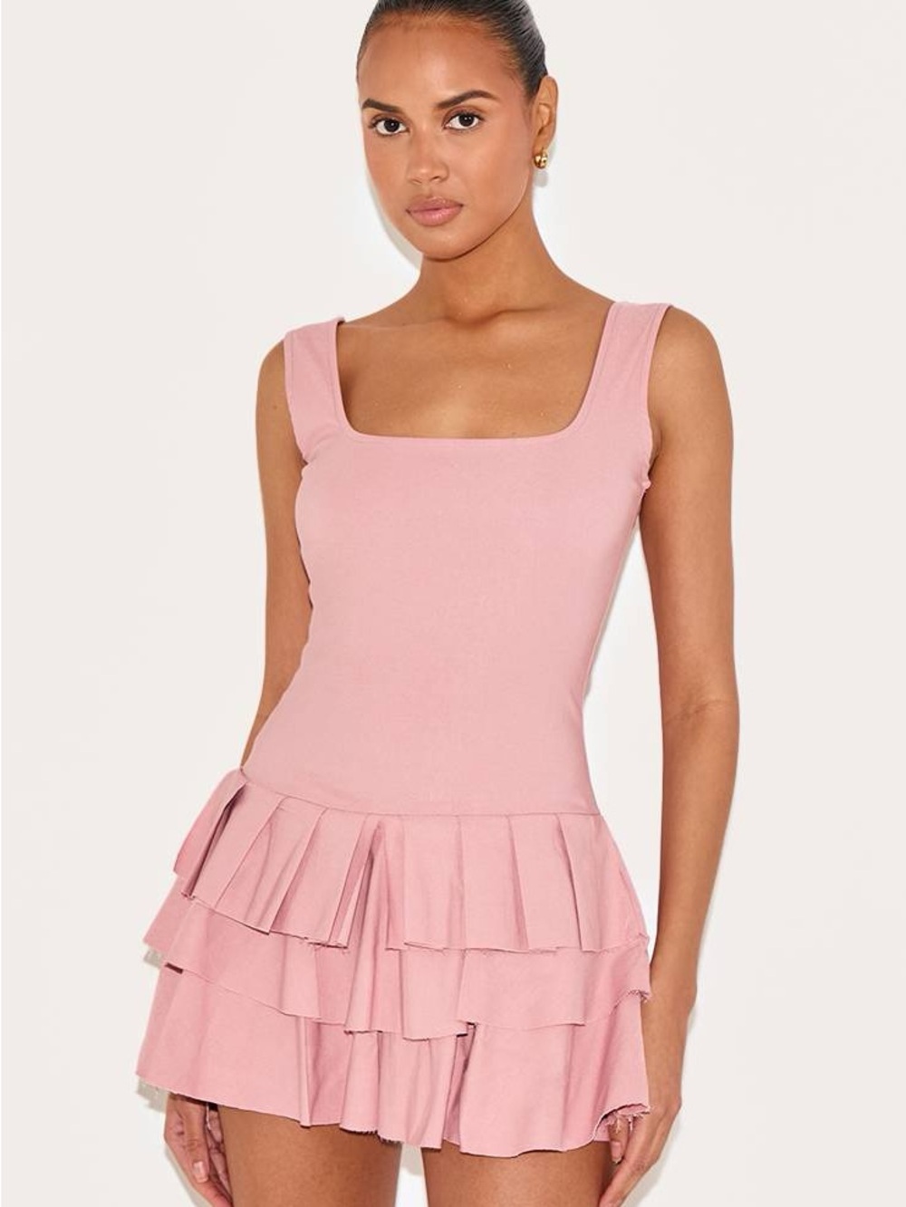 PrettyLittleThing Dusty Rose Square Neck Mini Dress